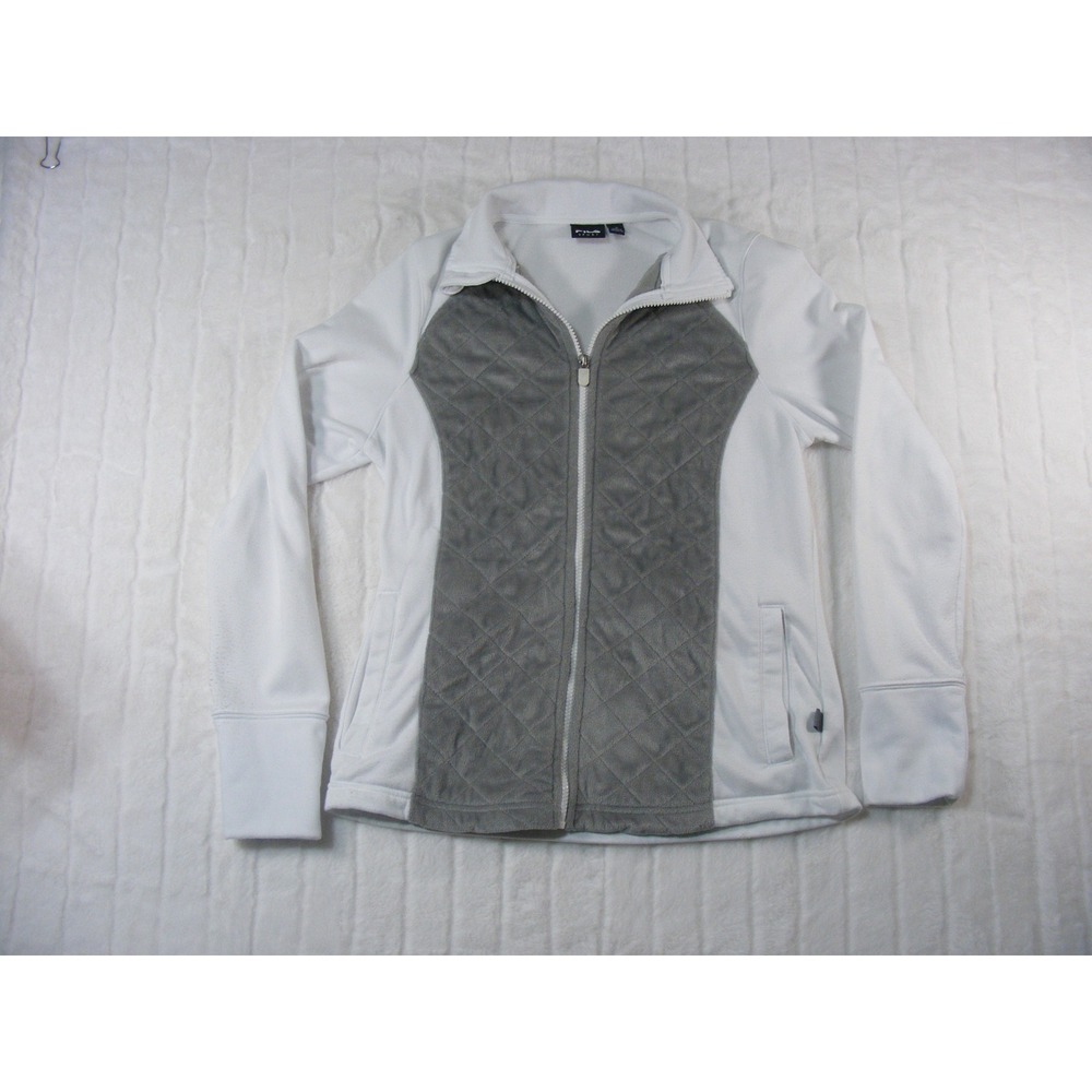 Fila Sport Zip Up Fleece Women Small White Grey Quilted Faux Fur Jacket